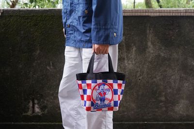 棒球 格紋 美式 插畫 口袋 雙面 PVC內裡 硬挺 手提 便當袋