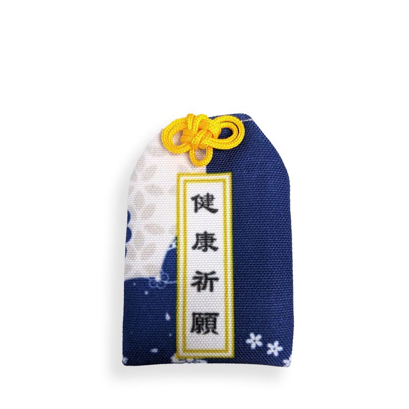 藍底 白花 滿版 印花 日式御守 祈福綬帶結 お守り 吊飾