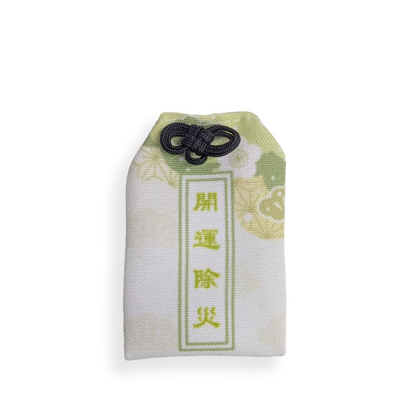 淡綠 花朵 滿版 印花 日式御守 祈福綬帶結 お守り 吊飾
