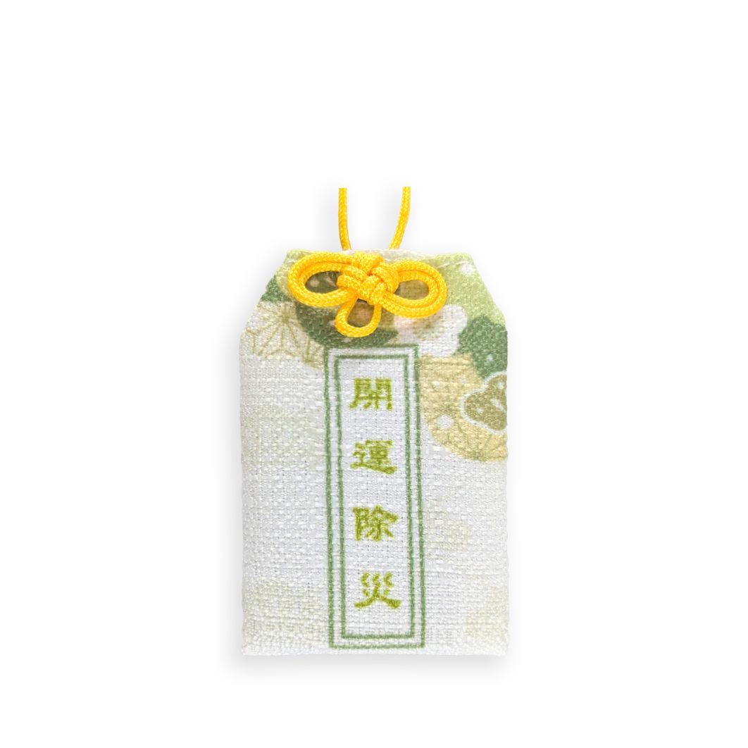淡青 滿版 印花 日式御守 祈福綬帶結 お守り 吊飾