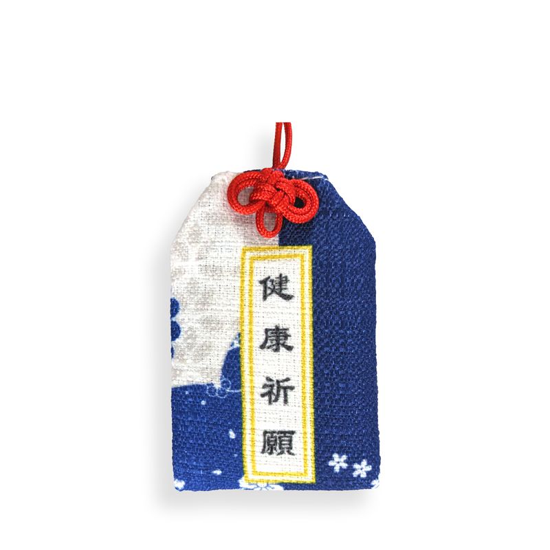 瓷藍 滿版 印花 日式御守 祈福綬帶結 お守り 吊飾