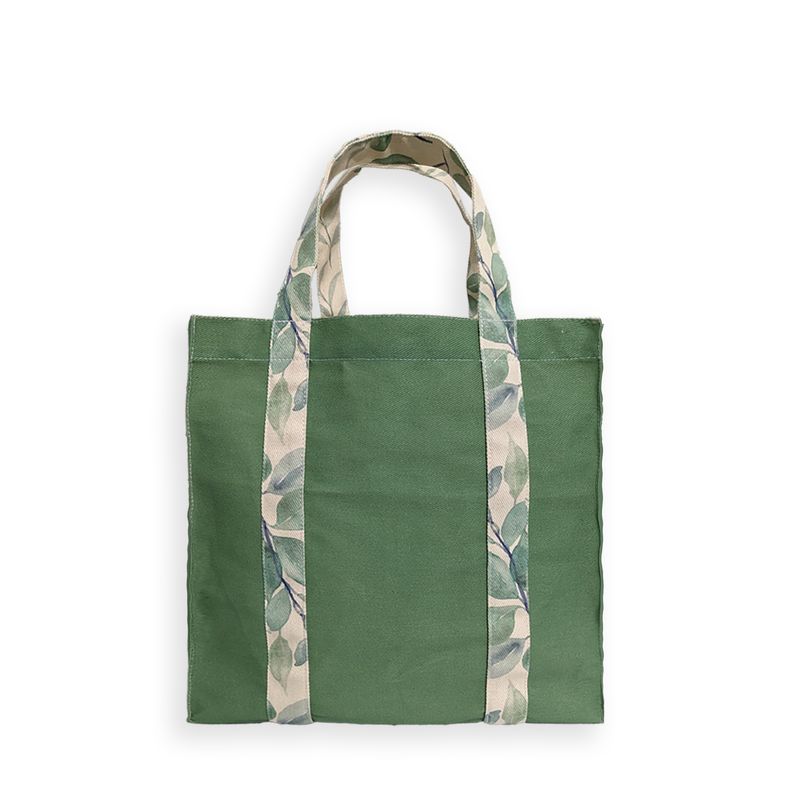 純素 樹葉 印花 連身提把 帆布托特包 (立體壓線)