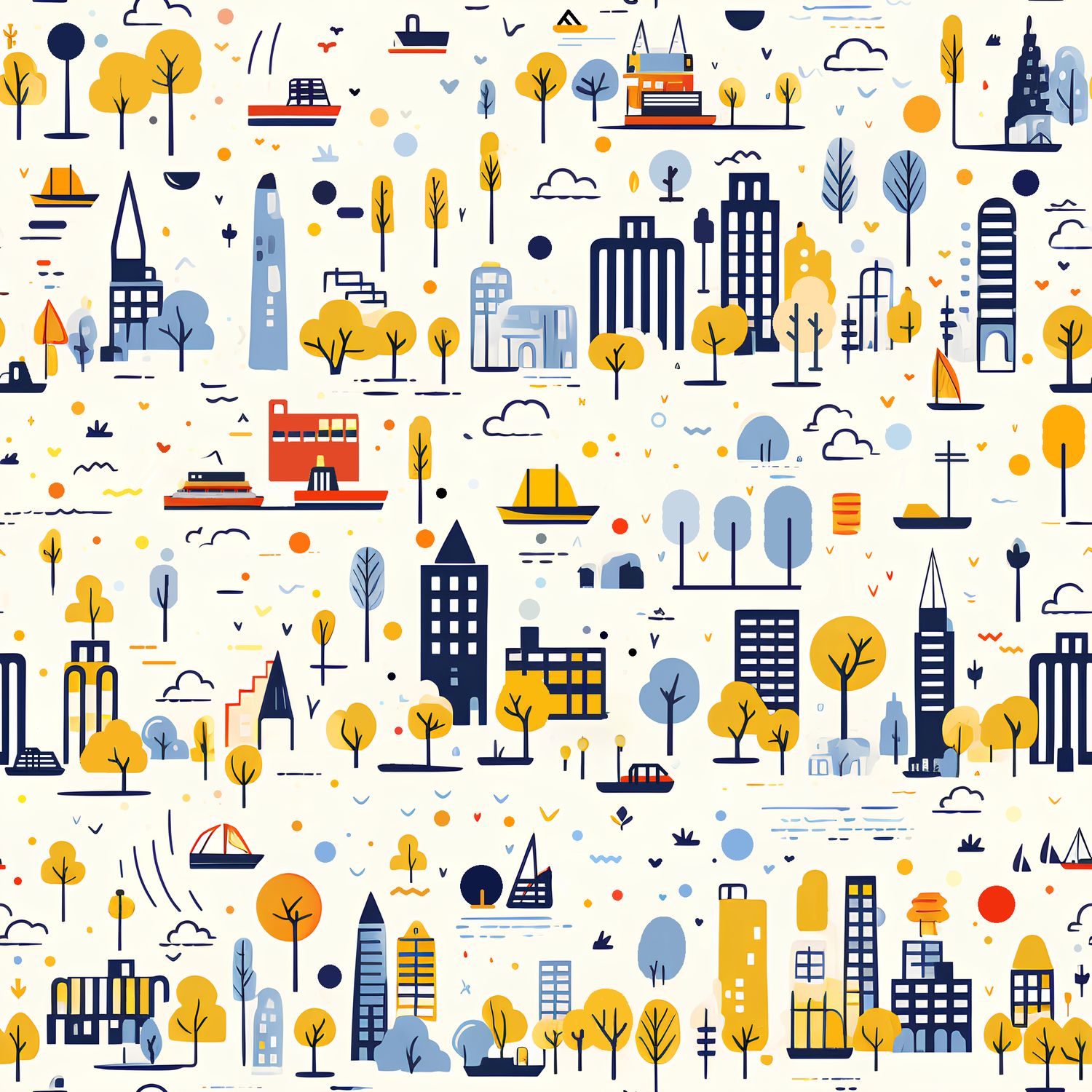 秋日城市風光 印花布 布花