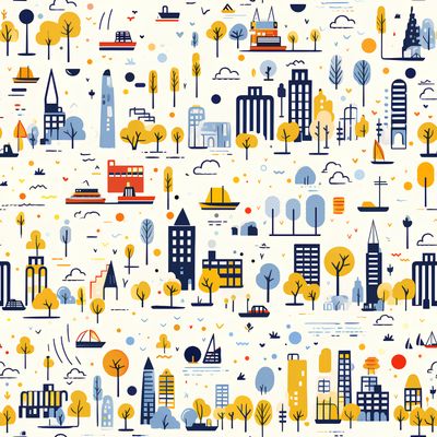 秋日城市風光 印花布 布花