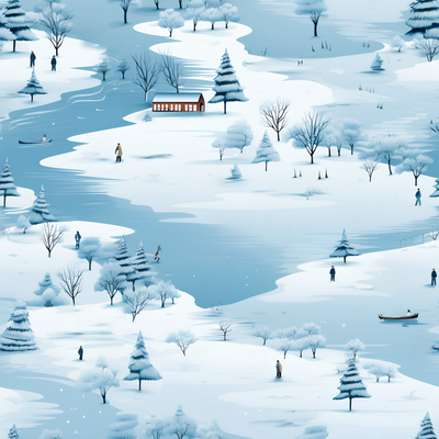 冬日湖畔 印花布 布花