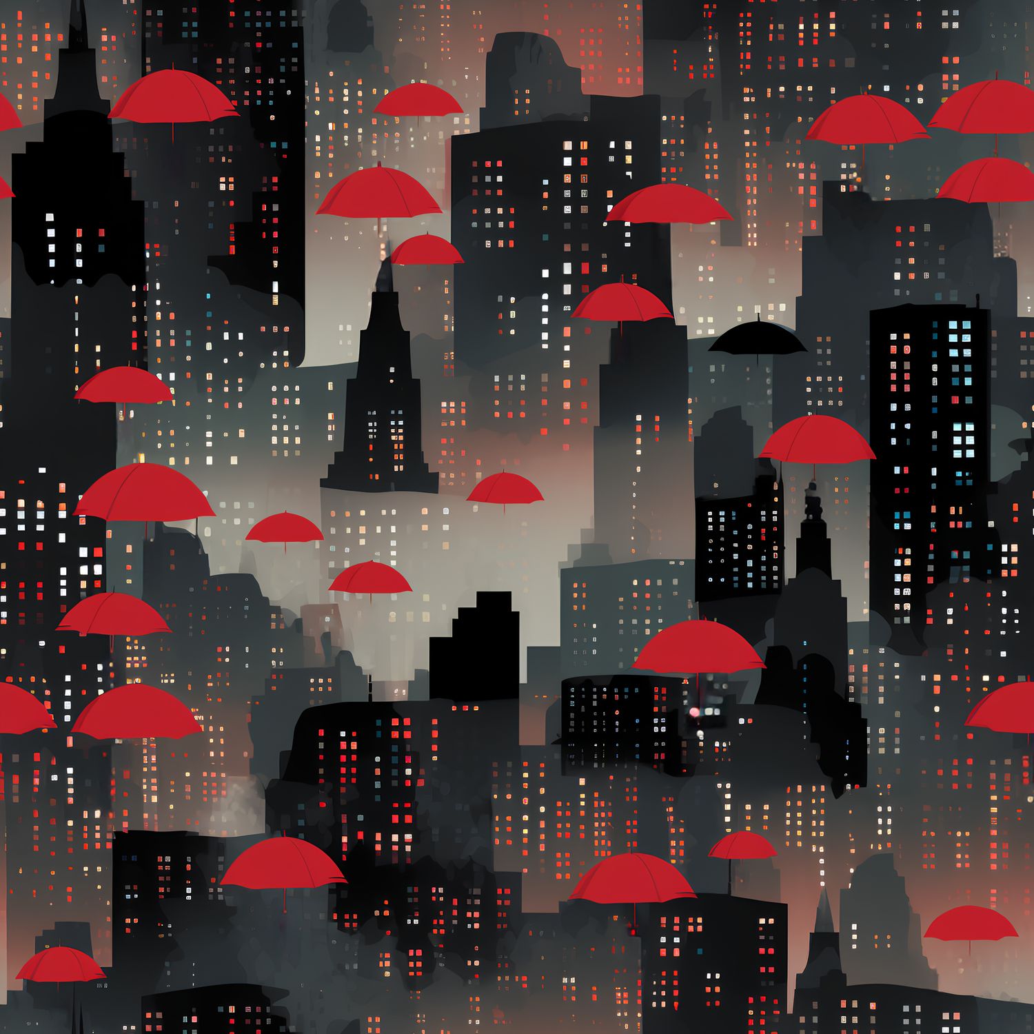 紅傘夜城 印花布 布花