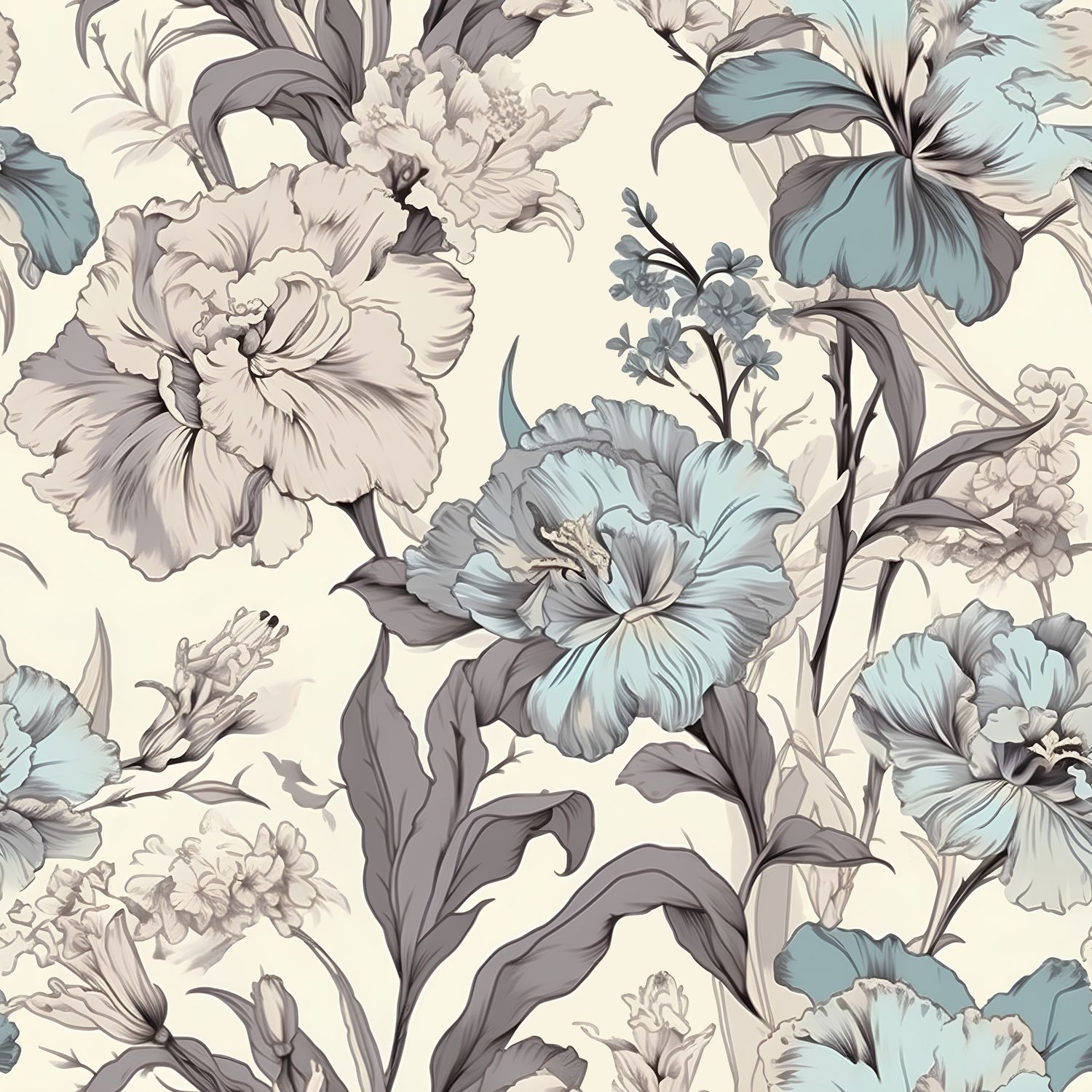 藍灰花語 印花布 布花