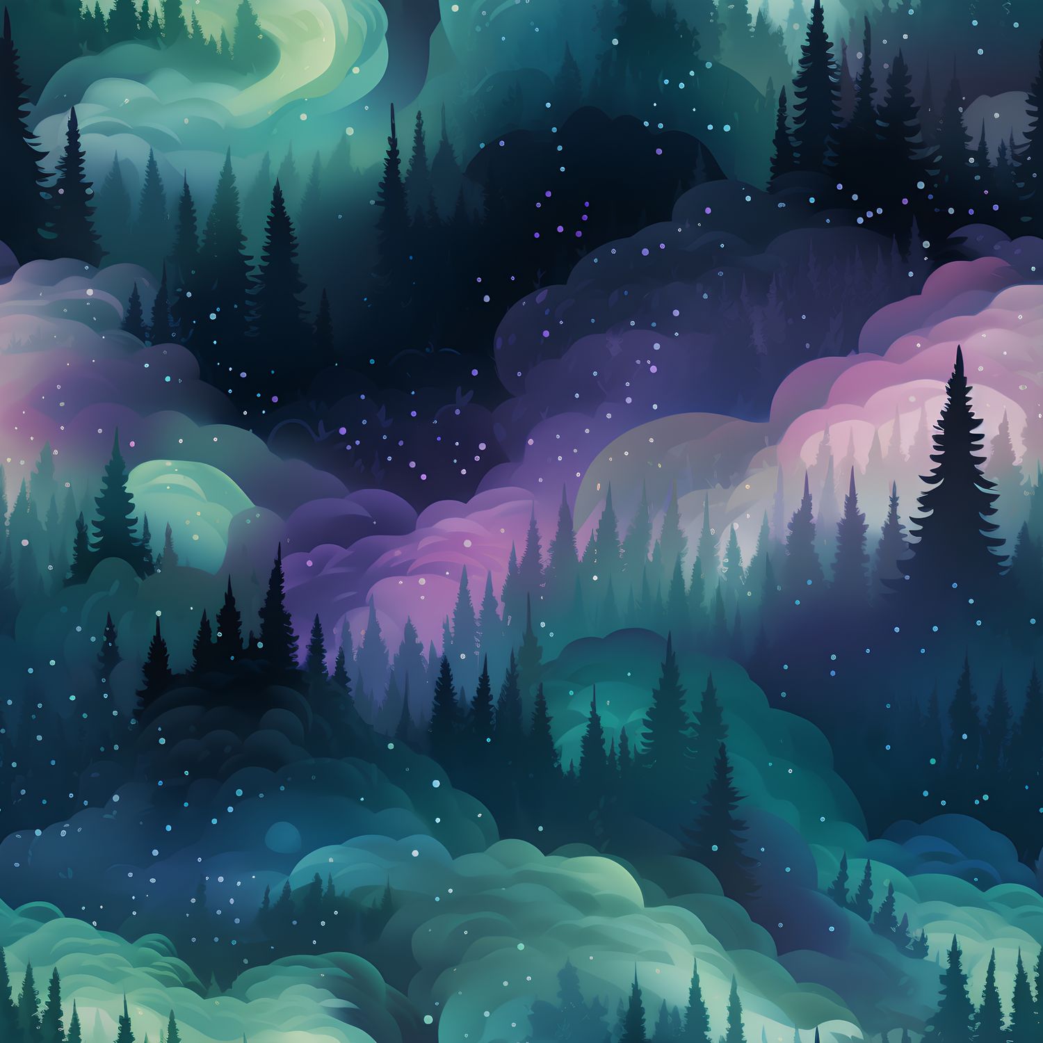 夢幻森林之夜 印花布 布花