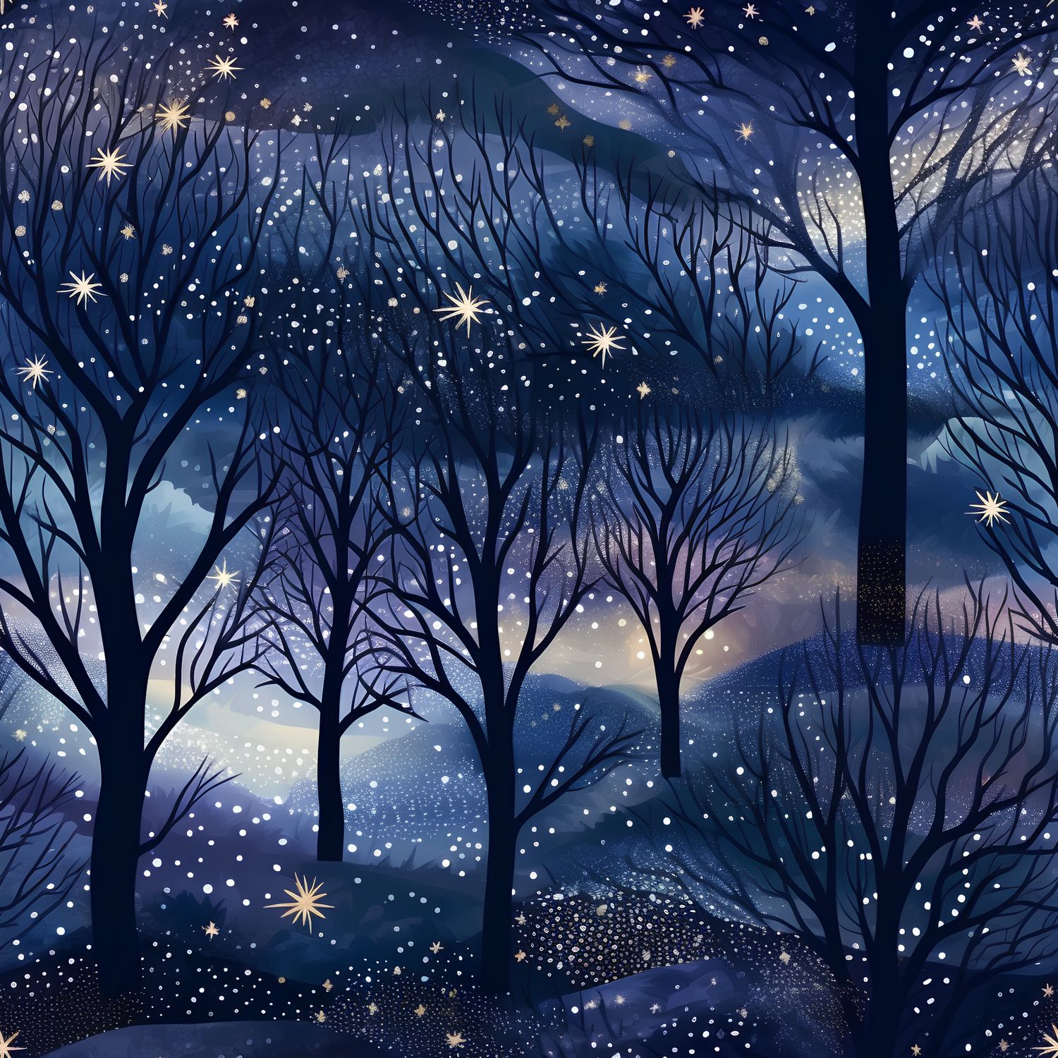 星夜森林 印花布 布花