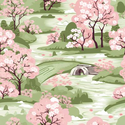 櫻花溪畔 印花布 布花