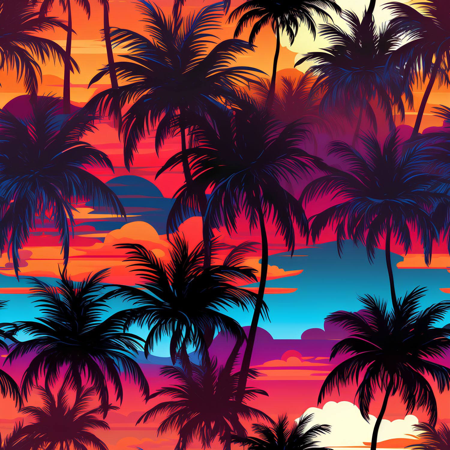 熱帶夕陽棕櫚 印花布 布花