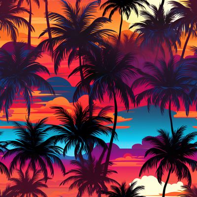 熱帶夕陽棕櫚 印花布 布花