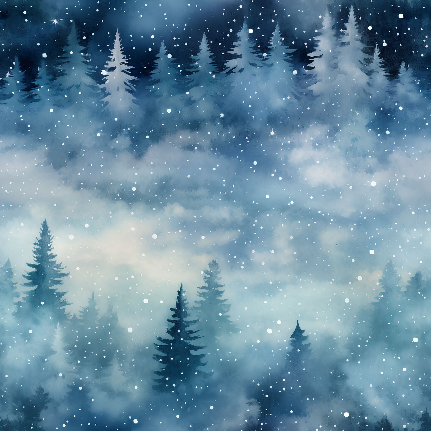 夢幻雪夜森林 印花布 布花