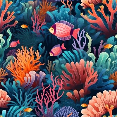 海底繽紛世界 印花布 布花