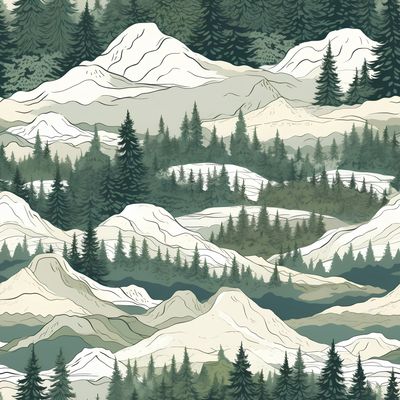 松林雪山 印花布 布花