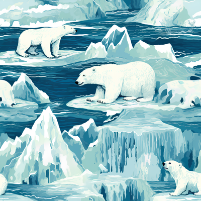 冰川北極熊 印花布 布花