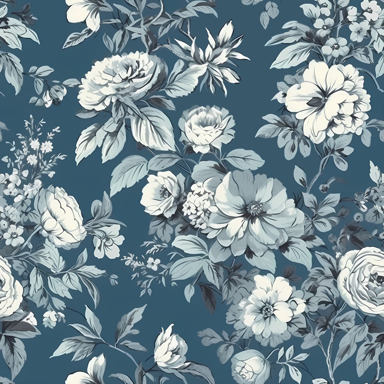 藍色花卉夢境 印花布 布花