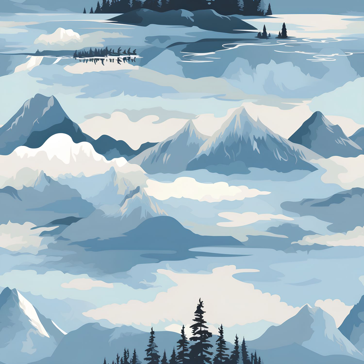 雲海山嶺 印花布 布花