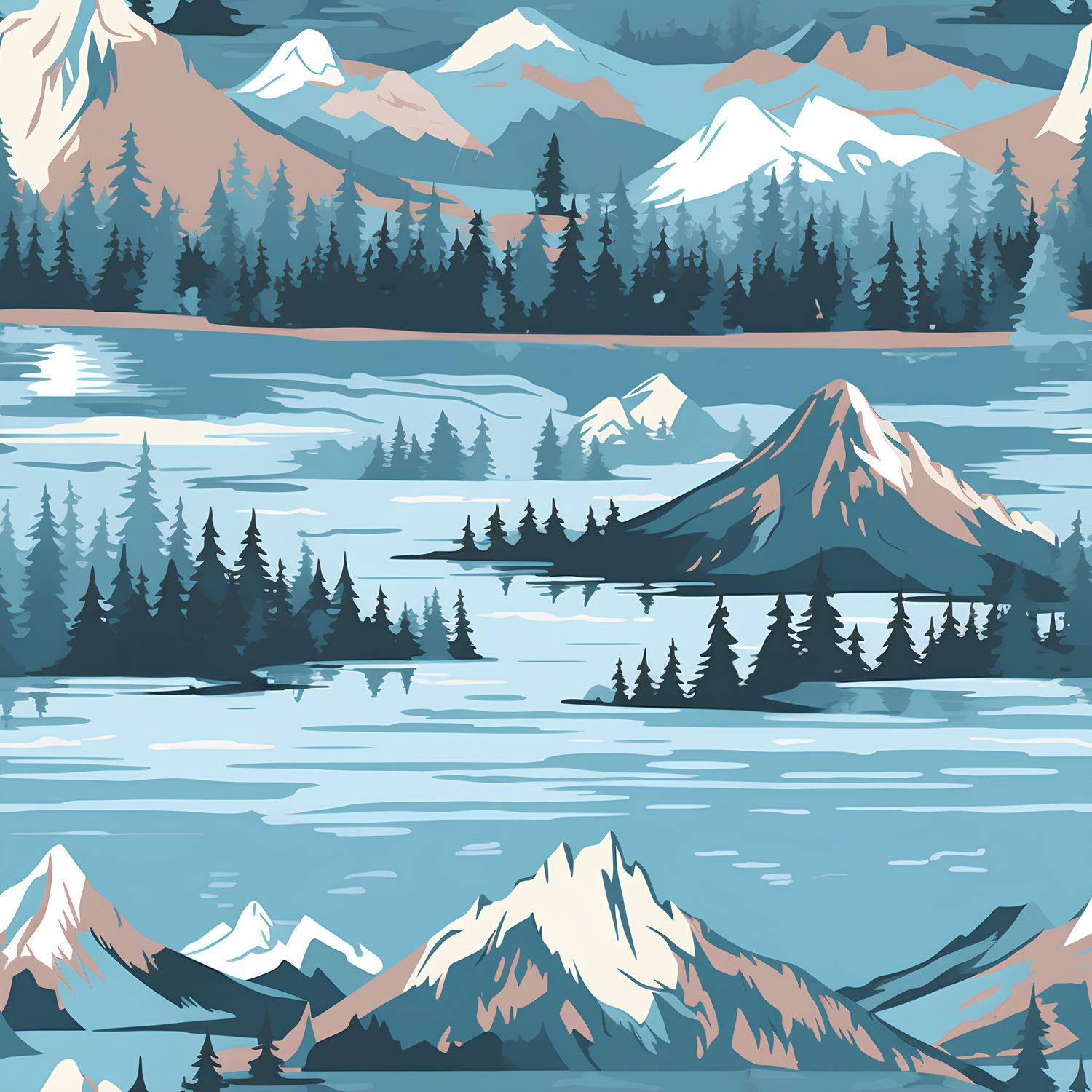 冰雪山水畫 印花布 布花