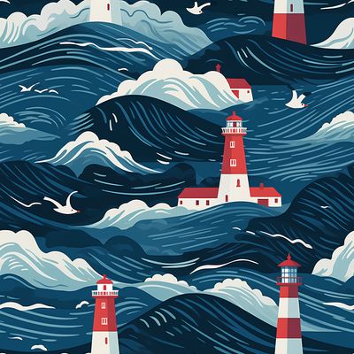 燈塔與海的夢幻交響曲 印花布 布花