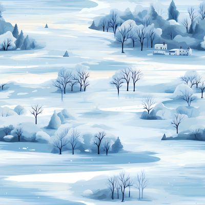 冬日雪景 印花布 布花