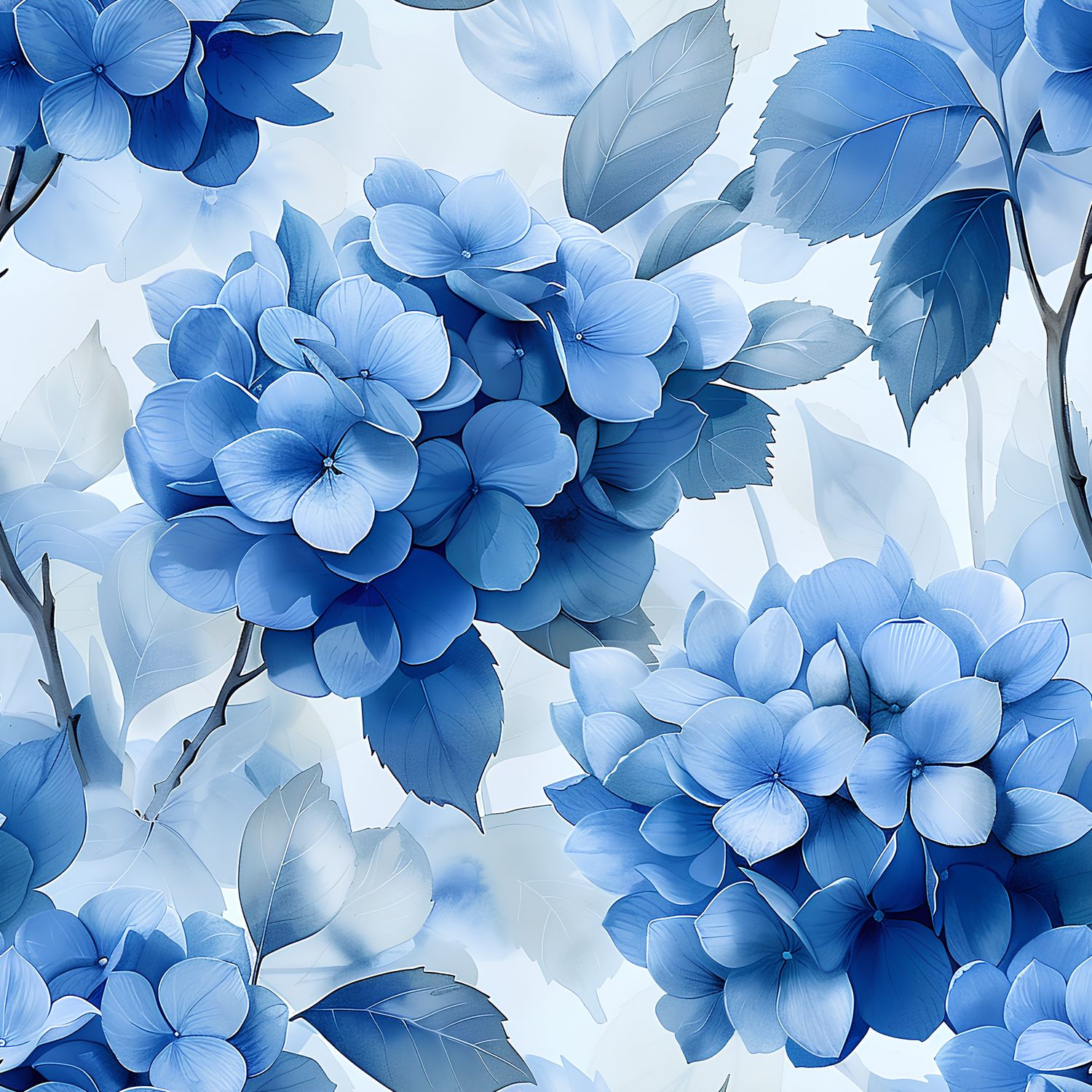 藍色繡球花夢 印花布 布花