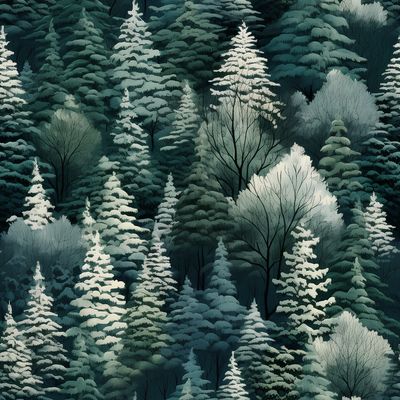 幽靜松林 印花布 布花