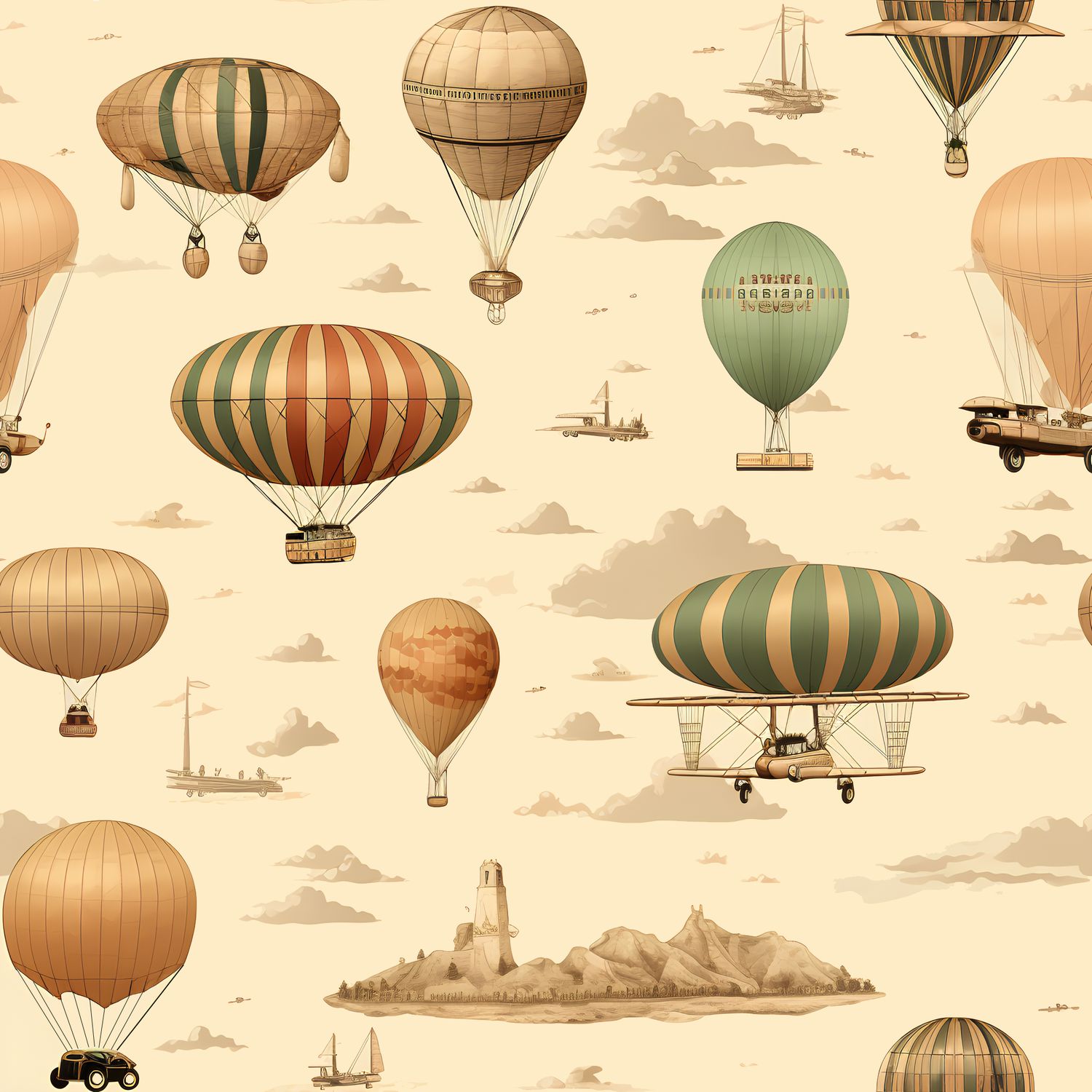 夢幻熱氣球之旅 印花布 布花