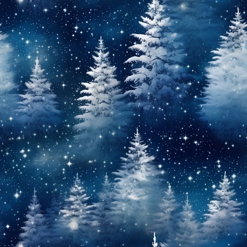 星夜雪林 印花布 布花