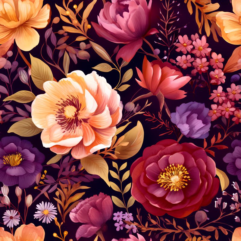 繽紛花卉的秋季盛宴 印花布 布花