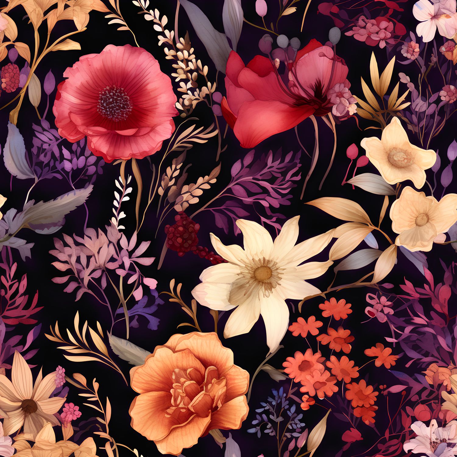 夜間盛放的夢幻之花 印花布 布花