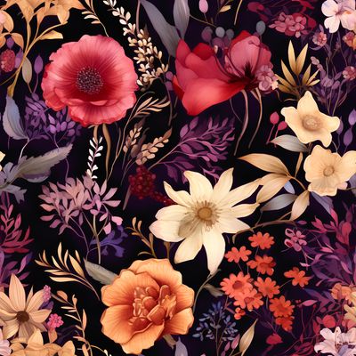 夜間盛放的夢幻之花 印花布 布花