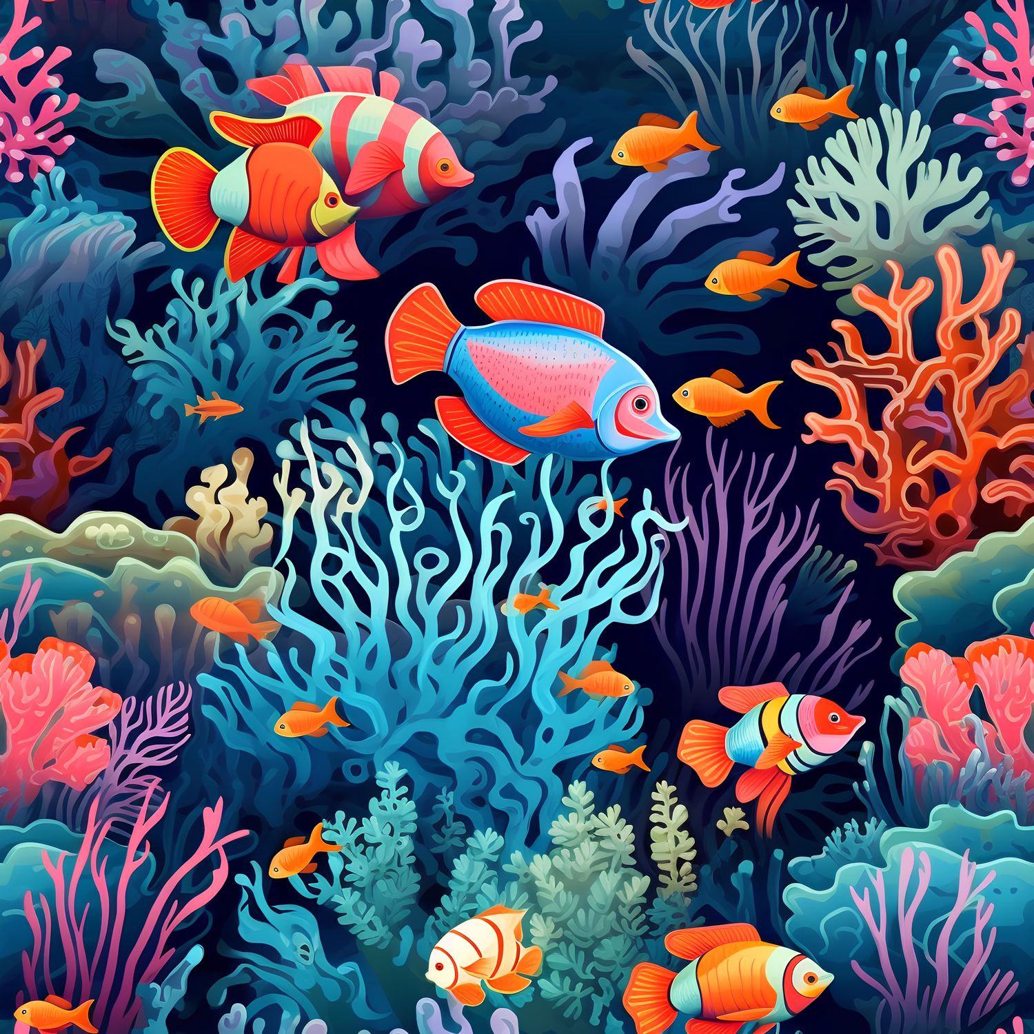 海底多彩的魚群世界 印花布 布花