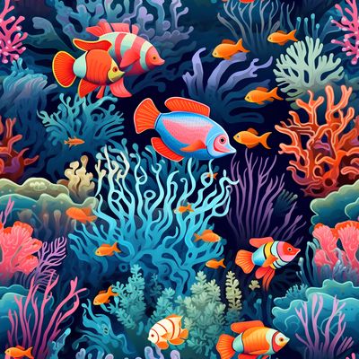 海底多彩的魚群世界 印花布 布花