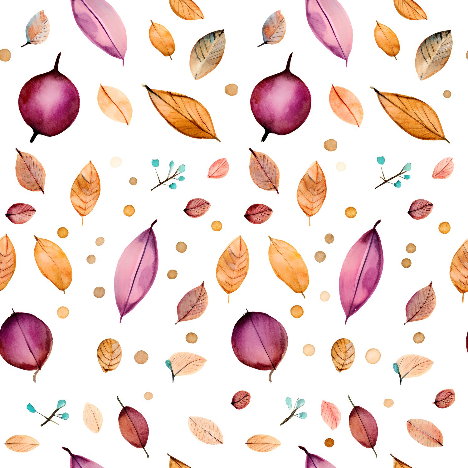 秋日繽紛水果與葉子圖案 印花布 布花