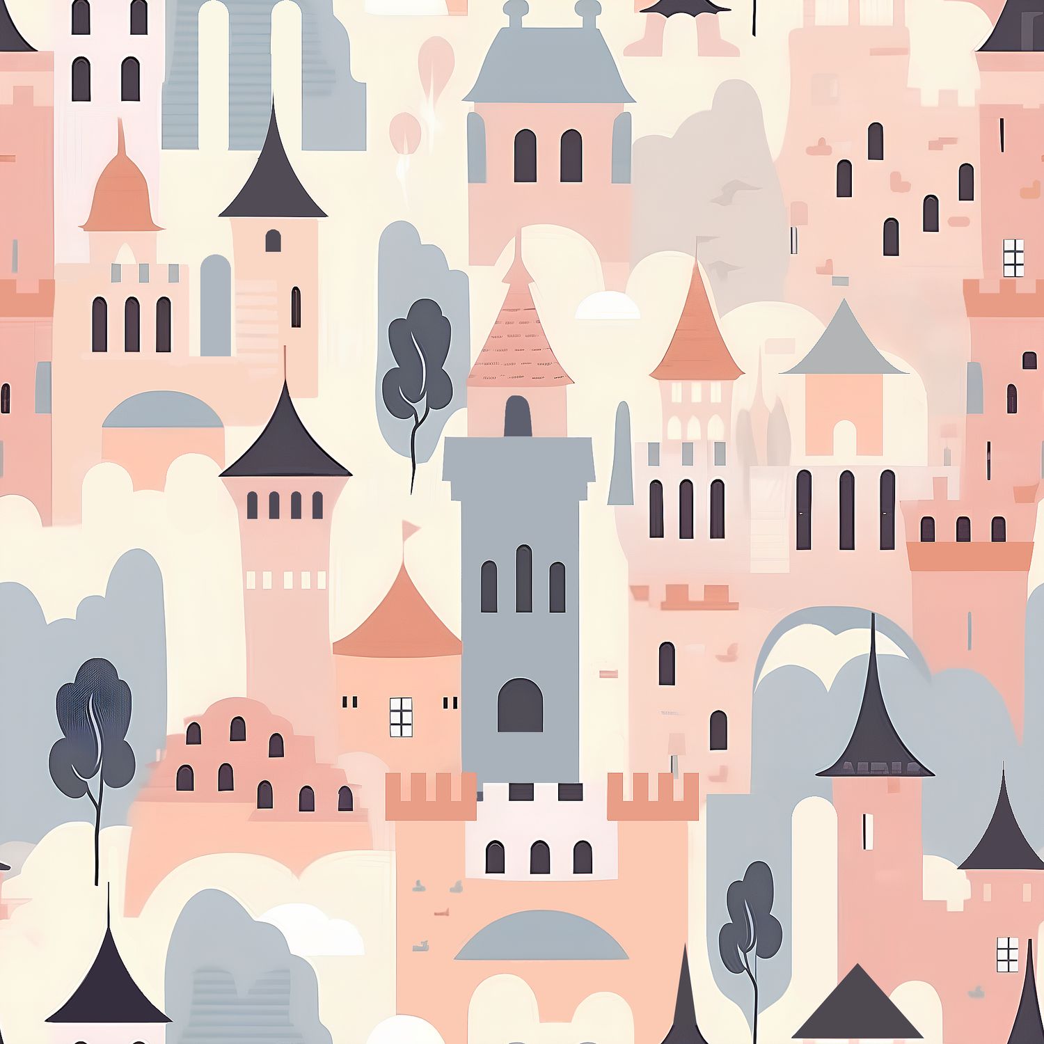 童話城堡插圖 印花布 布花