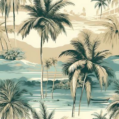 熱帶風情海岸景色 印花布 布花