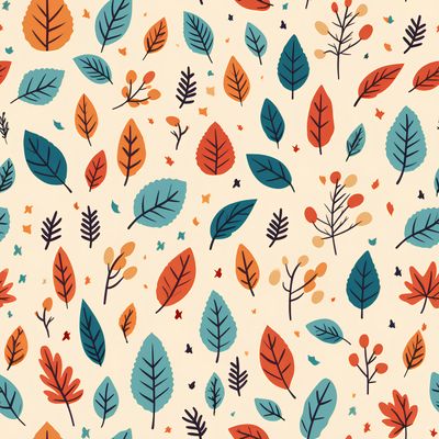 秋天的樹葉與花卉 印花布 布花