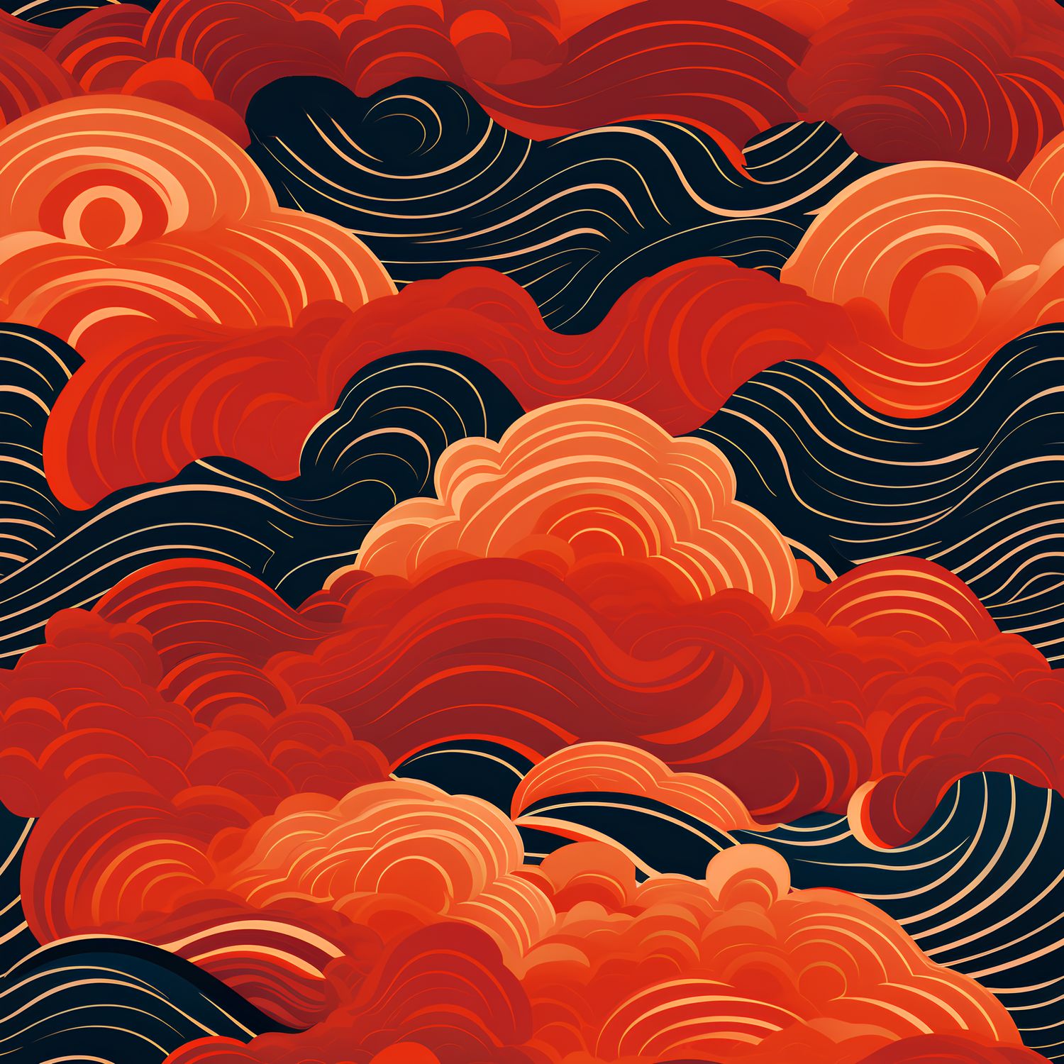 火焰雲海 印花布 布花
