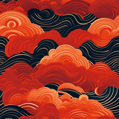 火焰雲海 印花布 布花