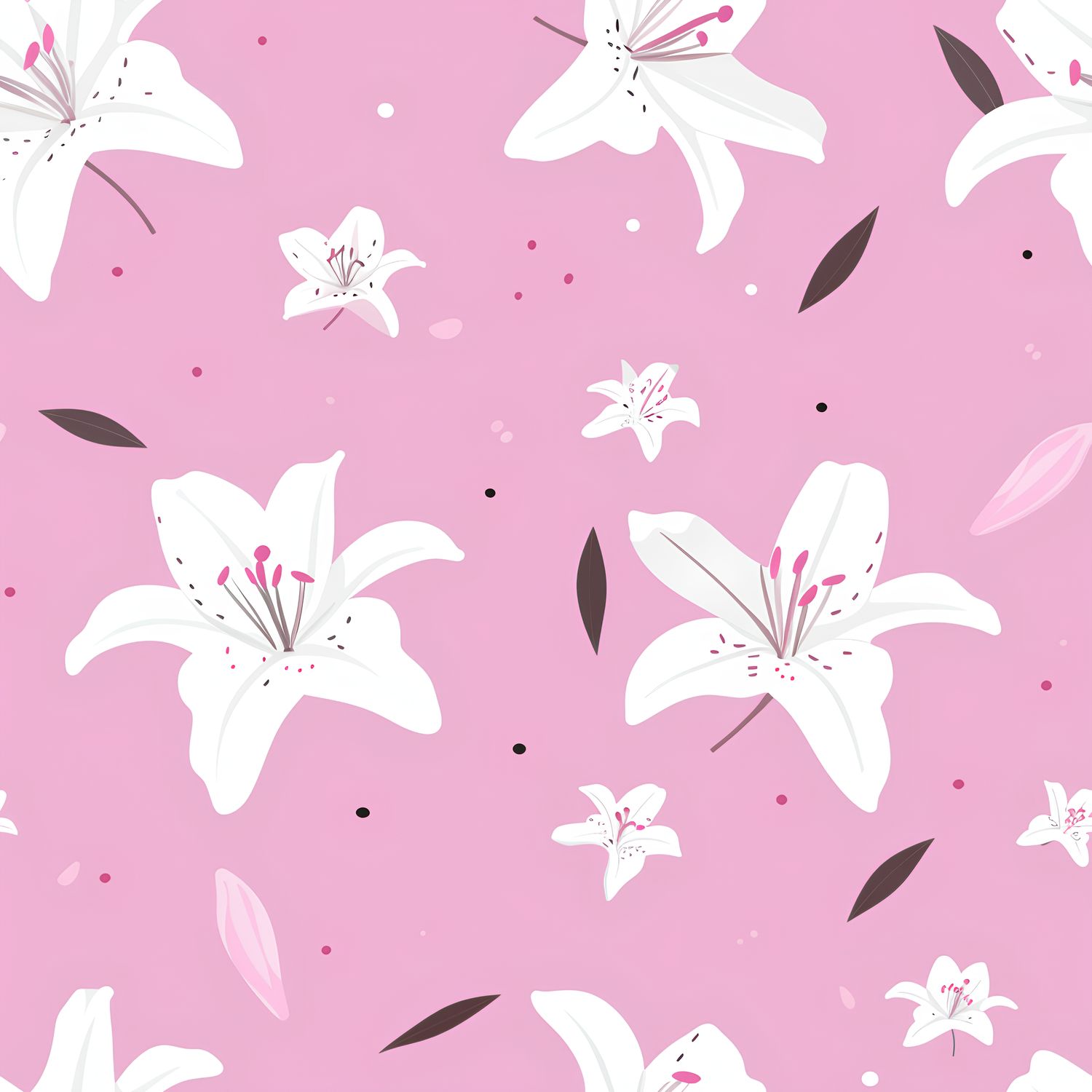粉紅背景白色百合花圖案 印花布 布花