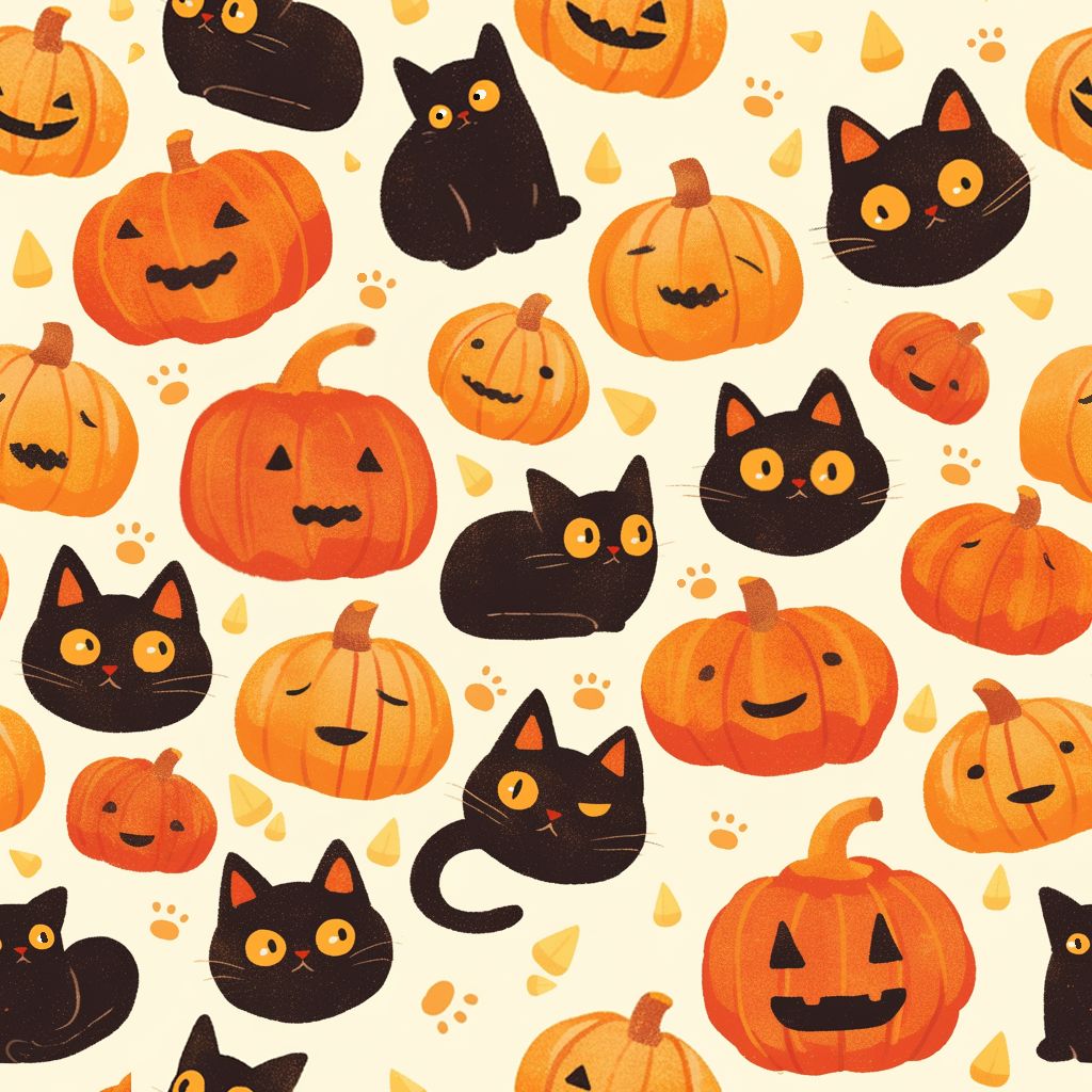 南瓜與黑貓的萬聖節派對 印花布 布花