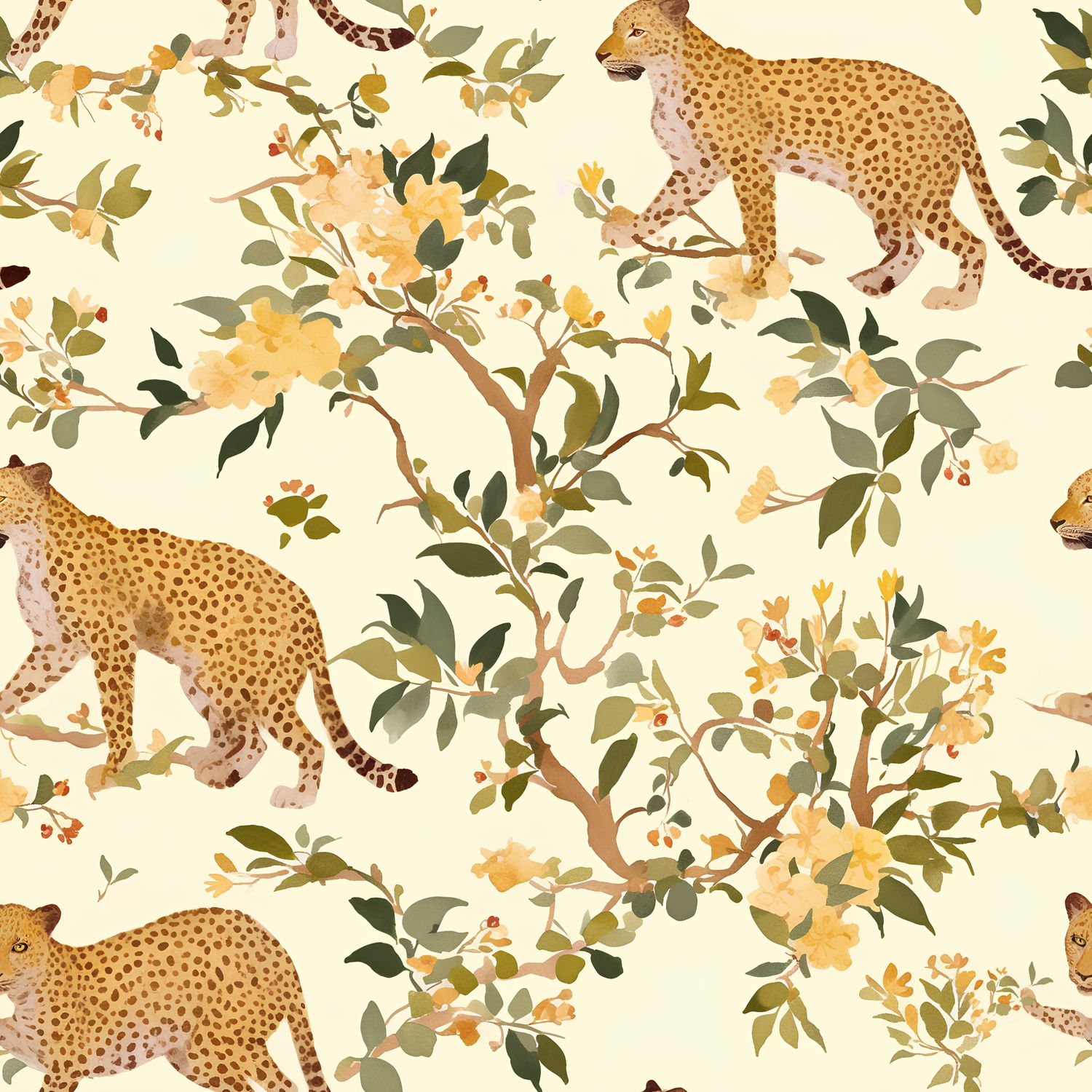 豹與花叢的共舞 印花布 布花