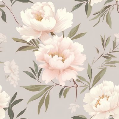 柔美牡丹插畫 印花布 布花