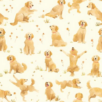 金毛犬的童話森林 印花布 布花