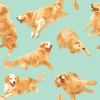 金毛嬉戲繽紛樂 印花布 布花