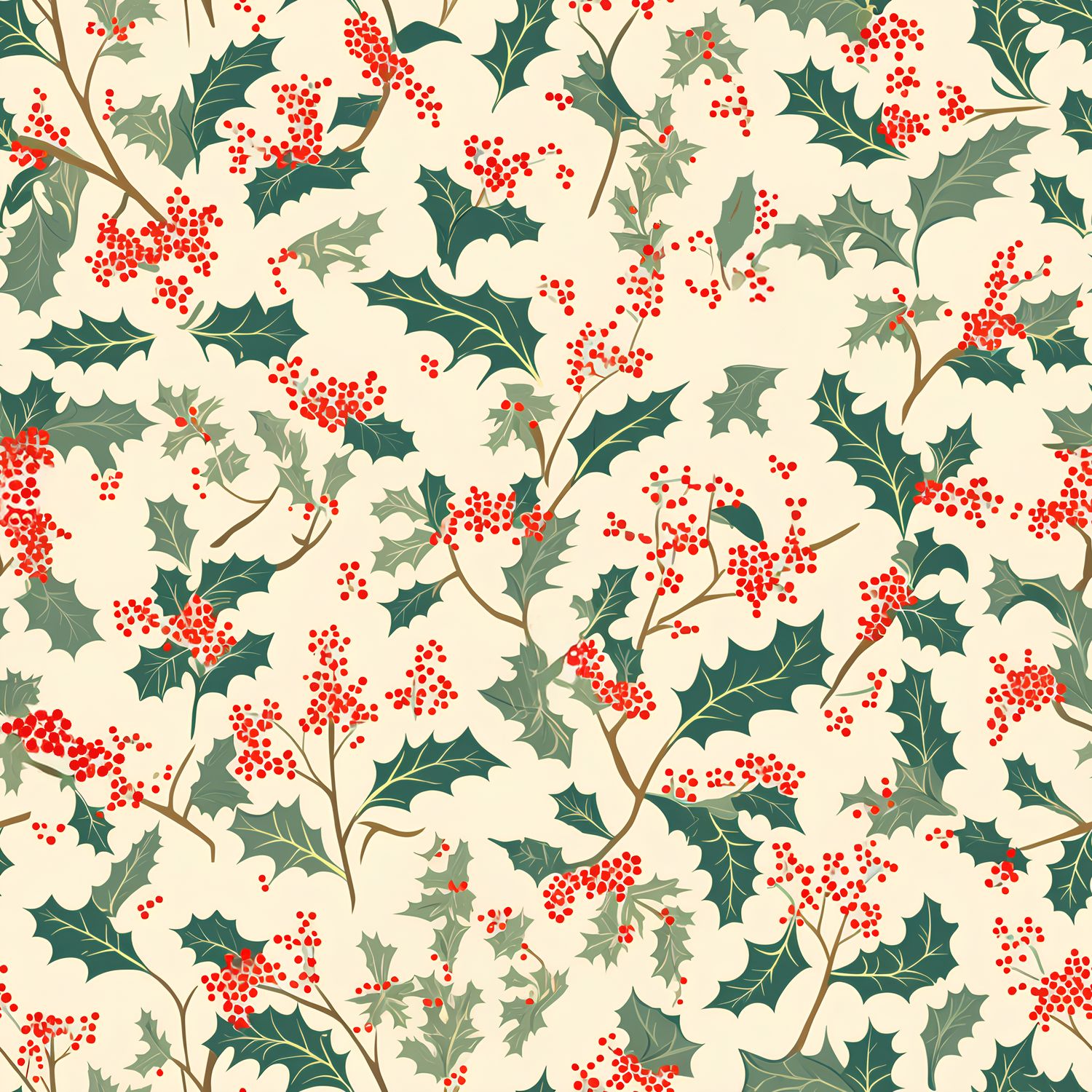 冬日之葉與紅果 印花布 布花