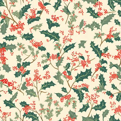 冬日之葉與紅果 印花布 布花