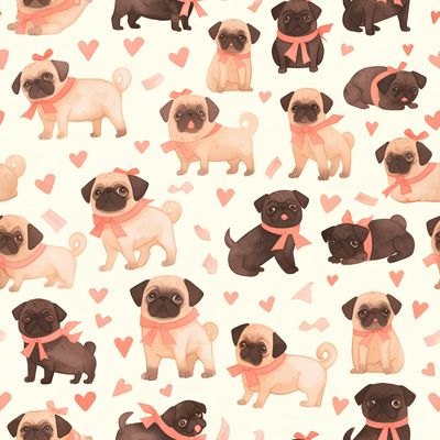 可愛巴哥犬愛心背景 印花布 布花