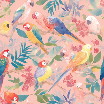 熱鬧的熱帶彩羽樂園 印花布 布花